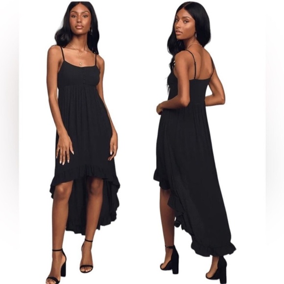 BB Dakota by Steve Madden Dresses & Skirts - NWT BB Dakota Black High/Low Midi Dress Ruffle Hem Spaghetti Straps Goth Boho
